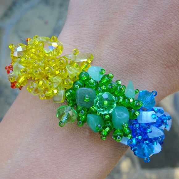 Rainbow Crystal Beaded Colorful Pride Magnetic Closure Statement Bracelet :) - Picture 7 of 10